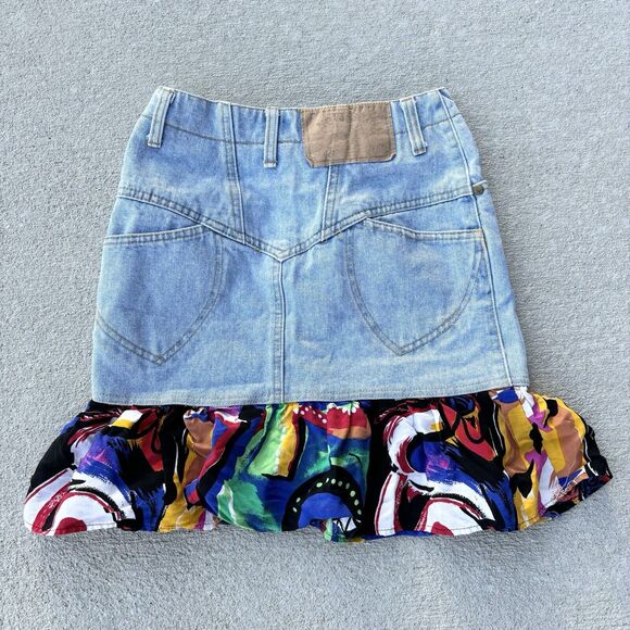 Vintage 90s Rare Absolutely No! Jeans Authentic Venom Skirt Fabric Ruffle Bottom - Picture 2 of 12